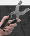 Pro Grade Piston Ring Pliers Kit With Ring Installer and Removal Tool held in hand, showing close-up of stainless steel construction.