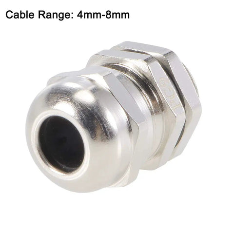 PG9 Cable Gland For 4mm To 8mm Wires Waterproof Metal Joint With Adjustable Locknut And Washer Brass Nickel Plated