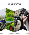 Collage showing usage of 16 Pack Tire Valve Stem Caps With Upgraded Sealing Ring For Cars SUVs Motorbikes Trucks Bikes Black Durable Plastic Universal Fit No Air Leakage On All Vehicles on motorcycle, trolley, bicycle, and car.