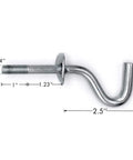 Zinc-plated hammock hook with dimensions labeled, part of the Beefy Heavy Duty Replacement Hammock Hooks Zinc Plated 3/8 Inch Thick 4 3/4 Inch Long