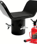 Bottle Jack Adapter With Triple Lock Fits Eight To Twenty Ton Jacks Up To Two Point One Inch Ram Diameter shown with jack