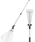 Two Pack Adjustable Yard Rake Set With 63-Inch 15-Tine Big Rake And 30-Inch 9-Tine Small Rake, Extendable Handles