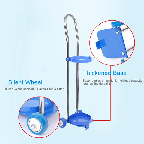 Gas Cylinder Cart With Ring Clamp, Built Tough Steel Hand Truck For Oxygen And Welding Cylinders, Height Adjustable Mobile Cart On Wheels, Anti Rust Steel Frame, Secure Tank Holder For Factories Hospitals And Schools, blue wheels