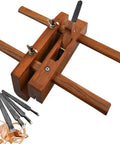 Adjustable Wooden Hand Plane With Double Handle Rabbet Scraper And Five Razor Sharp High Speed Steel Blades For Hella Smooth Wood Finishing and clean trim on weekend projects displayed from the top.