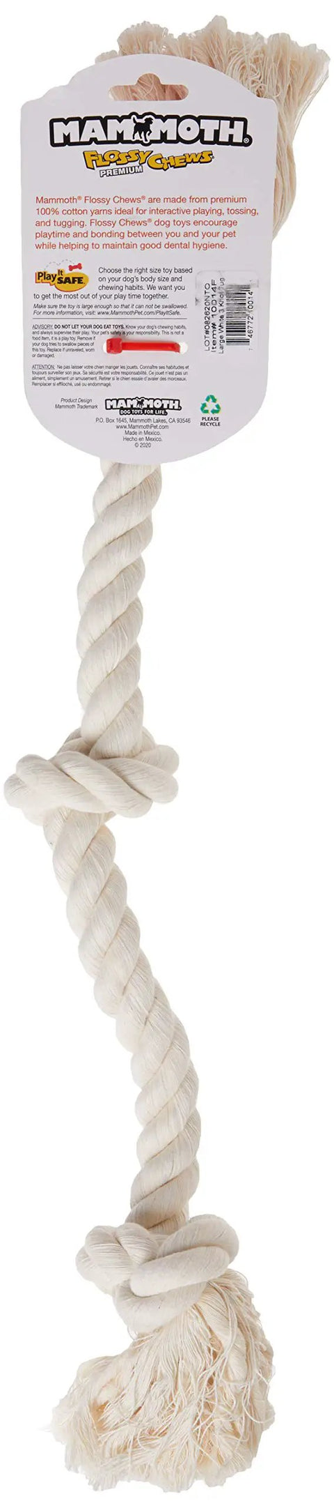 100 Percent Cotton White Rope Tug Toy For Dogs Large 25 Inch 3 Knot Tug Rope Ideal For Interactive Play and Chew Sessions