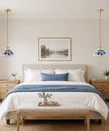SIMEESO Ceramic Pendant Light,Chinese Blue and White Porcelain Pendant Lamp in bedroom, vintage style hanging lamp.