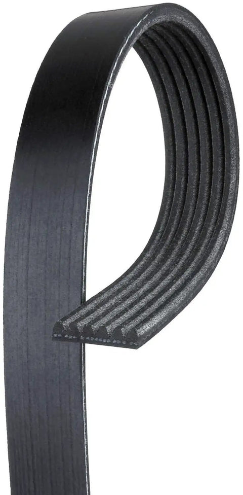 Close-up of the Micro V Serpentine Drive Belt K060841 84.625 Inch Length, 6 Rib, OE Spec, Heavy Duty Automotive Belt with ribs visible.