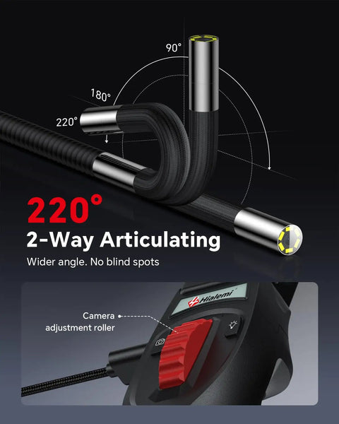 2 Way Articulating Borescope With Light For Phone Endoscope Camera, 220° flexible probe and camera adjustment roller
