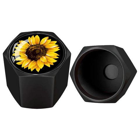 Aluminum Tire Valve Stem Caps 4 Pack With Dope Sunflower Pattern For Cars Trucks Bikes Motorcycles And Bicycles Corrosion Resistant