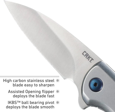 Heavy Duty Assisted Folding Knife With Slick Flipper, Smooth Ikbs Pivot, Razor Sharp High Carbon Steel Blade close-up view of blade and pivot.