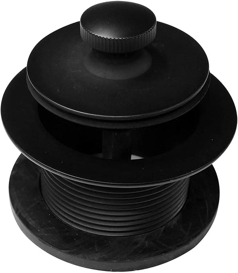Matte Black Tub Drain Kit With Coarse Threads And Twist Close Plug Plus Two Hole Overflow Faceplate from a top view.