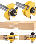 Solid Two Piece Tongue And Groove Router Bit Set With Half Inch Shank and Quarter Inch Cutters for accurate wood milling