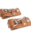 Slick Slim PU Leather Belt Key Holder With Detachable Keyring And Fixed Loop, brass hardware view, tan leather, two pieces