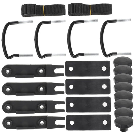 Rooftop Cargo Carrier Bolt Mounting Fitting And Roof Rack Clamps; includes metal bolts, plastic clamps, straps for durable installation