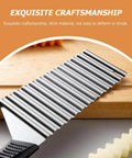 Crinkle fry cutter, stainless steel blade with black non-slip handle, side view for potatoes and vegetables
