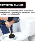 Heavy Duty Toilet Plunger With 18 Inch Wooden Handle Ultra Strong Suction Cup Rubber For Quick Clog Fixes Of Toilets And Drains