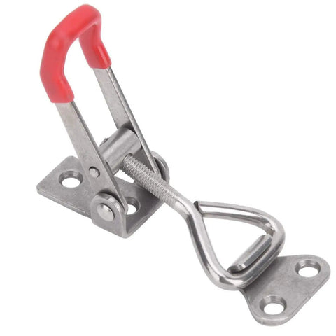 Two Pack Toggle Clamp Built from 304 Stainless Steel Heavy Duty Hold Down Quick Fixture Latch with Adjustable Buckle Tough as Nails Perfect for Woodworking Cabinets or Door Latching Projects, stainless steel toggle latch with red handle