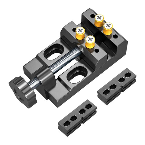 Mini Drill Press Vise For Precision Crafting And Watch Repair Aluminum Bench Clamp With Four Interchangeable Posts Sturdy Handy Flat Table Vice For Small Parts Beads Nuts And Hobby Projects, black aluminum vise with four posts