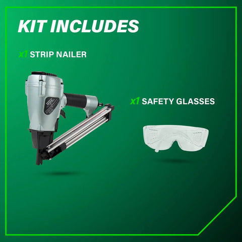 Strap Tite Fastening System Strip Nailer For Wood And Metal Connectors, Pro Preferred Pneumatic Nailer With Safety Glasses