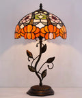 Orange Flower Tiffany Style Stained Glass Table Lamp With Bronze Metal Leaf Base 12 Inch Lampshade 19 Inch Overall Totally Lit Desk Bedside Reading Light For Bedroom Living Room Decor