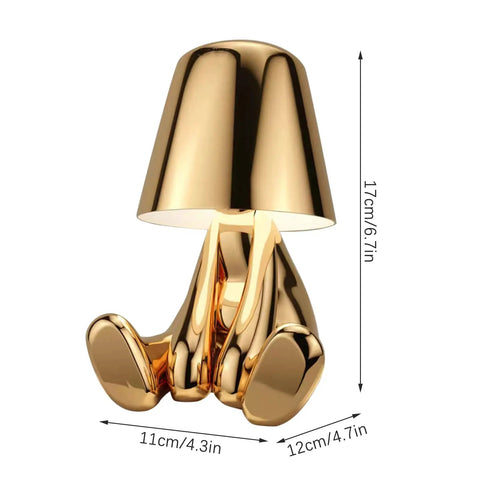 Gold Decor Thinker Statue Bedside Table Lamp With USB Port, Touch Control LED Night Light, dimensions 17cm by 11cm by 12cm.