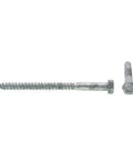 Beefy Hex Lag Screws For Decks And Load Bearing Wood Projects Three Eighths Inch By Five Inch A307 Grade Hot Dip Galvanized Steel 50 Pack PrimeLine 9056505, showing front and side views.