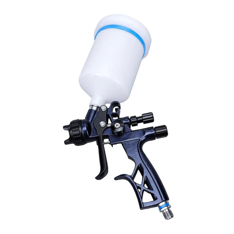 Heavy Duty HVLP Paint Sprayer Kit With 1.7 Mm Tip And 600 Ml Reusable Cup showing the spray gun with cup for auto body refinishing.