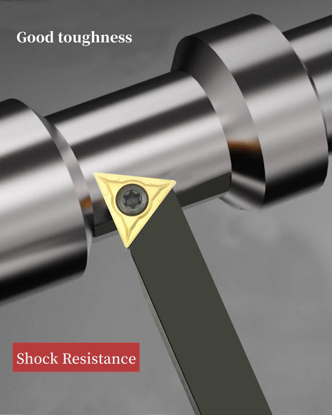 Side view of a 1/2-inch indexable carbide lathe turning tool holder with TCMT inserts