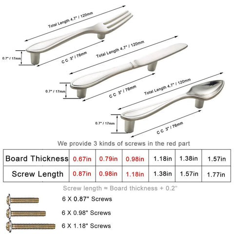 3 Piece Funny Knife Spoon Fork Shape Cabinet Pulls Set For Kitchen Cupboard And Drawer Handles With 3 Inch Center Hole Zinc Alloy