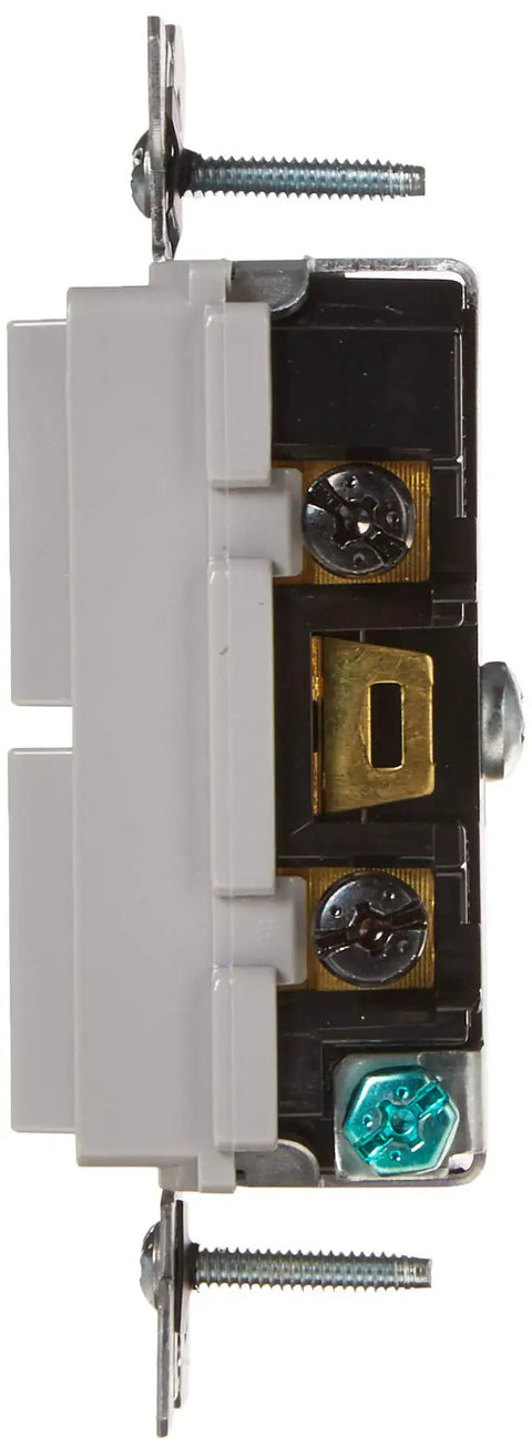 Side view of Decora Style 15 Amp Single Pole AC Combination Switch Gray 120 To 277 Volt Commercial Grade Grounding 5634GY