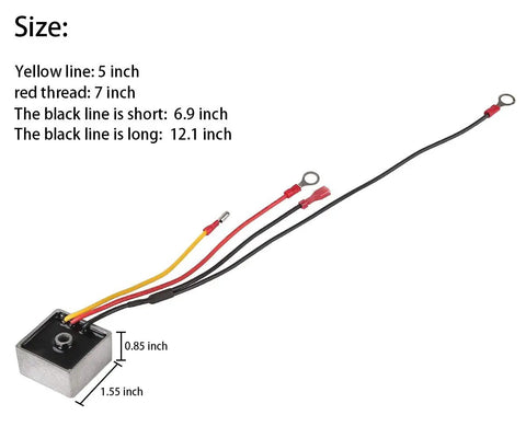 Premium Voltage Regulator Rectifier For Club Car Ds Carryall Gas Golf Carts 1992 Up, showing dimensions and wire connections.