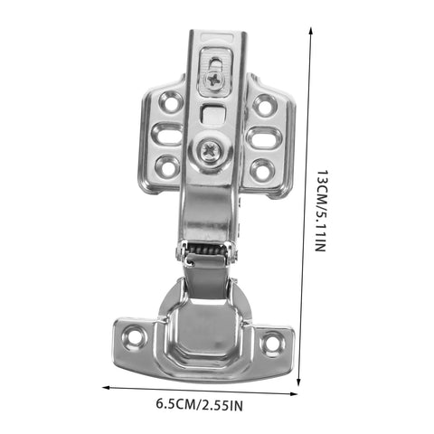 Front view of stainless steel cabinet hinge with mounting plate, rust-resistant for kitchen cabinets