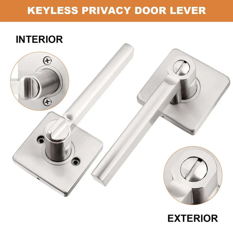 Privacy Door Handle Set For Interior Doors Heavy Duty Square Lever In Brushed Nickel Finish With Reversible Keyless Privacy Function