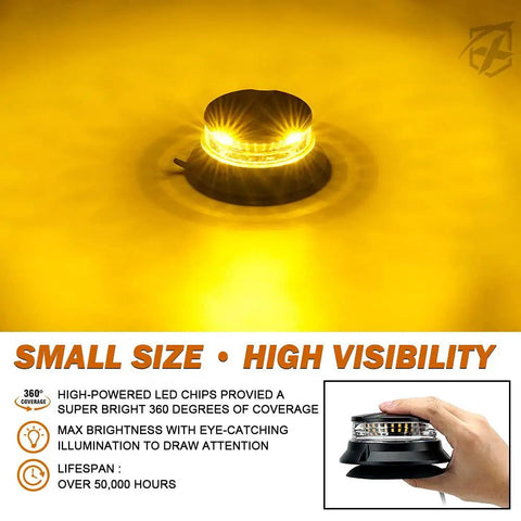 Hella Bright 4.5 Inch Amber LED Warning Beacon With Rock Solid Magnetic Mount, 360 Degree Street Safe Flasher For Forklifts Trucks And Work Vans, 12-24V