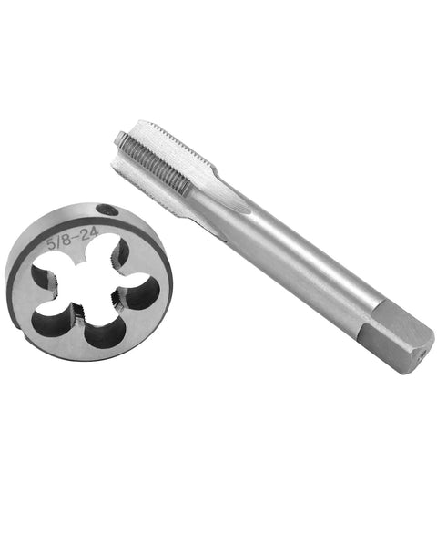 5/8-24 UNEF Right Hand HSS Tap And Die Set For Precision Thread Repair In Iron Aluminum Copper Heavy Duty Alloy Steel Round Die Tool To Fix Damaged Threads Fast And Save You From Costly Replacements On DIY And Pro Projects. HSS tap and 5/8-24 round die set