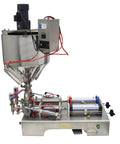 Heavy Duty Double Head Piston Liquid Filling Machine With Heating Stirrer And Mixer For Thick Pastes Cream Oil Chili Sauce Crushing 50 To 500 Ml Batches 110V Built Different Gear side view with stainless steel body and dual piston mechanism.