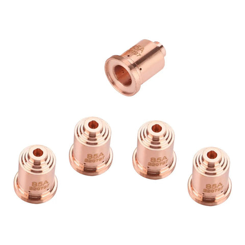 Durable 85 Amp Plasma Cutter Nozzle Tips And Consumables For Max85 Torch with five heavy copper tips designed for precision cutting.