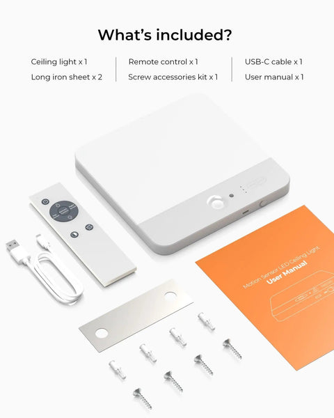 Cordless Motion Sensor LED Ceiling Light With Rechargeable Battery, Magnetic Mount, Remote, Three Color Temperatures kit