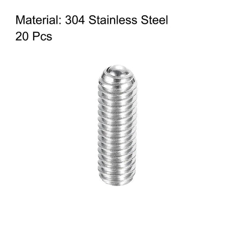 Heavy Duty Ball Point Set Screws M4 X 12mm 304 Stainless Steel Spring Loaded Hex Socket Fasteners 20 Pack displayed upright with a shiny finish.