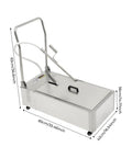 Top Notch 55 Gallon Oil Filter Machine 14.5 Gal Capacity With Pump And Hose, stainless steel, dimensions visible, mobile fryer filtration system.
