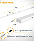 Crosscut Sled Miter Bar Kit for Table Saw and Router Table, 3/4 x 3/8 Inch, 30 Inch Length, with predrilled holes and screws shown.