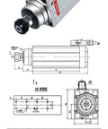 Heavy Duty CNC Air Cooled Spindle Motor 7.5Kw Featuring Direct Fan Cooling System With Er32 Collet Mount For 380V Routers detailed view with labels and dimensions.