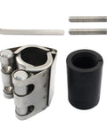 LifCratms pipe repair clamp kit: galvanized steel clamp, black rubber sleeve, two bolts, and hex key for 20–23 mm pipes