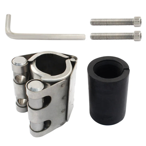 LifCratms pipe repair clamp kit: galvanized steel clamp, black rubber sleeve, two bolts, and hex key for 20–23 mm pipes