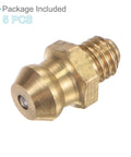 Close-up of a Brass Straight Grease Fitting M5x0 8mm Hydraulic Nipple 5 Pack for replacing missing or broken oil fittings.
