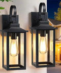 Large Outdoor Wall Lights Two Pack Matte Black With Clear Glass Modern Exterior Fixtures For Front Porch side view of sconces