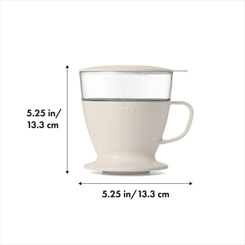 Single Serve Pour Over Coffee Maker With Auto Drip Tank For A Balanced Brew showing size dimensions and measurement marks