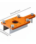 Precision Slotting Router Guide Jig Template Featuring Adjustable Clamping Block And Heavy Duty Metal Plate For Dead Accuracy On Cabinet And Drawer Build Projects with orange metal surface and bronze clamps.