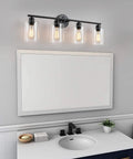 4 Light Matte Black Vanity Light Over Mirror With Clear Glass Shades Modern Farmhouse Wall Sconce For Bathroom UL Listed