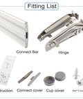Fitting list showing Rock Solid Folding Cabinet Hinge With Dead Silent Damping Slide Rail And Super Slick Lateral Sliding Door Hardware.